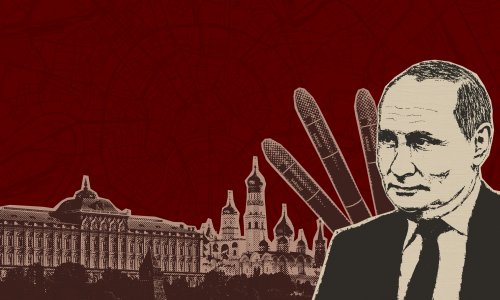 An illustrated header image of Vladimir Putin